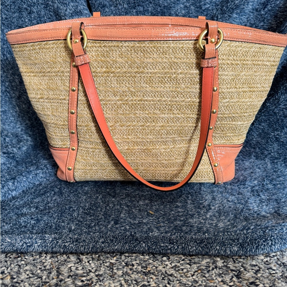 Coach Tan and Coral Tote Bag - Picture 2 of 8